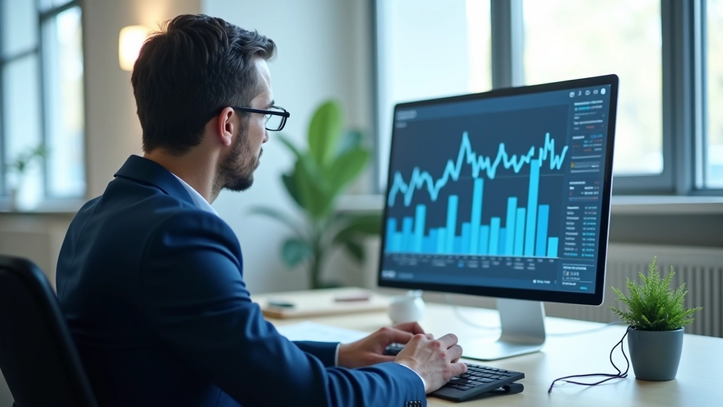 Ekonom u počítače analyzuje graf úrokových sazeb a inflace s časovými řadami