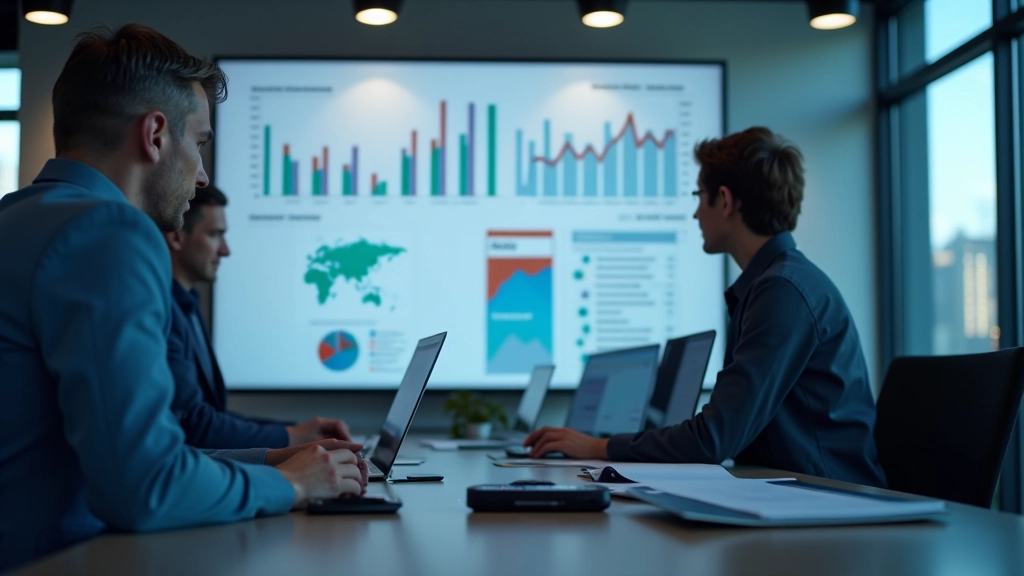 Moderní kancelářský prostor s ekonomickými daty na obrazovce